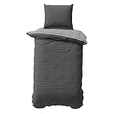 Visaggio Bettwäsche 135x200 cm 2 teilig Grau Anthrazit Bettbezug Set Damast Gestreift Garnitur Wendebettwäsche Polycotton Baumwolle/Polyester