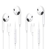 USB-C-Kopfhörer, 2 Stück, Typ C, kompatibel mit iPhone 15/16 Pro Max, kabelgebunden, USB-C-integriertes Mikrofon und Lautstärkeregler, Typ C, Kopfhörer für Galaxy S23/S22/Ultra Note 10/20, Weiß