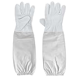 Imkerhandschuhe Stichfest, Imker Handschuhe Herren Damen Weiß, Ziegenleder Arbeitshandschuhe Gartenhandschuhe 48 cm Lang, Lange Ärmeln aus Segeltuch, Imkereibedarf Zubehör