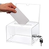 Acrylspendenbox, Spendenbox Abschließbar, Wahlurne Transparent mit Schlüssel Schloss, Spardose Transparent, Kommentarbox, mit Aufkleber, für Abstimmungen, Gewinnspiele, Wettbewerbe, Visitenkarten