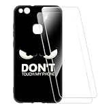 ESCAMOT Bedruckte Hülle + 2 Glas Schutzfolie Kompatibel mit Huawei P10 Lite, Stoßfeste Weiche Cover und HD Klare Tempered Glass Folie (Nicht berühren)