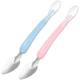 ELAYARD 2 Stück Doppelseitige Fruchtpüreelöffel aus Edelstahl und Silikon Weicher Fütterungslöffel für Babys und Kleinkinder Kochfest und Zahnfreundlich