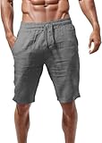 Kurze Hosen Herren Sommer Baggy Leinenhose Mit Gummizug 3/4 Hose Mit Taschen Elastische Taille Sommerhose Stretch Leicht Beach Shorts Outdoor Freizeithose Sporthose Herren(Gray,L)