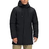 Herren Wintermantel, lang, warm, mit Kapuze, lässig, gesteppt, Puffer-Parka, winddicht - Schwarz - XXX-Large