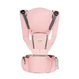 SONARIN 3-in-1 Leichte Babytrage mit Hüftsitz,Atmungsaktive Multifunktionale Babytragetasche Kindertrage Baby Tragesystem ab Geburt,Bauchtrage Rückentrage mit Abnehmbarer Kapuze(Rosa)