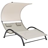 Juroupi Doppel-Sonnenliege mit Sonnendach Gartenliege Sonnenliegen BalkonmöBel Lounge Sessel Outdoor Liegen Garten Textilene Creme