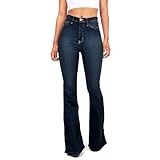 Generisch Jeans Damen High Waist Weites Bein schwarz Schlaghose Lounge Jeanshose Baggy Denim Freizeithose Bootcut Leggings Hosen Bequem Stretch Stoffhose Elegante Einfarbig Hose Jogginghose, S-4XL