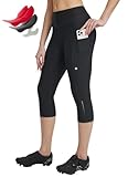 baleaf Damen Fahrradhose 4D Gepolstert Radfahren Caprihosen Hohe Taille Radfahren Fahrrad Polsterung Strumpfhose mit Taschen Schwarz M