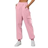 MKIUHNJ Damen Jogginghose Lang Sporthose Baggy Jogginghose High Waist Freizeithosen Sweathose mit Taschen Joggpants Damen Sweatpants Elastischer Bund Stoffhose Trainingshose Damen Laufhose Damen