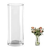 QEEYON Glas Blumenvase,Modern Zylinder Vase 30cm Hoch,Zylindrische Glasvase,Durchsichtige Glasvase, Kerzenhalter Glas Blumenblume Pflanzenbehälter für Home Office Dekor, Tischdeko
