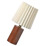 DOITOOL Nordische Pleated Tischlampe mit Holzsockel Warmes Licht Kompakt und Langlebig Stilvolle Nachttischleuchte für Schlafzimmer und Wohnzimmer Augenschonende Beleuchtung