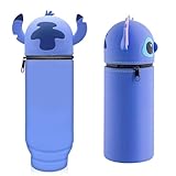 Ruayia Federmäppchen, Silikon Mäppchen mit Reißverschluss, Weichem Silikon Cartoon Stand Up Blau Stifte Federmäppchen, Stiftetasche Pencil Case, Große Kapazität Briefpapier Pouch - Blau