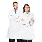 THQAE Weißer Laborkittel Ärztemantel Damen Herren Laborkittel Chemie Kittel Labormantel Schutzkleidung Laborkittel für Labor Mantel Hygiene Langarm Medizin Mantel mit Knöpfen und Tasche, XXL