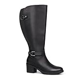 Chicblooms Damen-Reitstiefel mit weitem Schaft und kniehohem Absatz, seitlicher Reißverschluss, Blockabsatz, Schwarz PU, EU 37