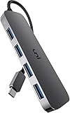 uni USB C Hub mit 4-Port USB 3.0 ultradünner Daten-Hub aus Aluminium, für MacBook Pro/Air, iPad Pro/Air, Dell XPS, Surface Book, iPhone 15 Serie usw.