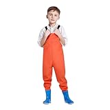 Wathose Kinder, Matschhose mit Stiefel für Jungen und Mädchen, Kinderwathose wasserdichte, Regenhose Träger Hosenträger und Schnalle, Anglerhose Outdoor Unisex Buddelhose Angler Strapazierfähige