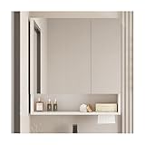 Wandmontierter Badezimmer-Spiegelschrank mit Ablage, geteilt, weiche Beleuchtung, Ein-Knopf-Defogger, einfache Installation, 80 x 75 x 13 cm, modernes und funktionales Design.
