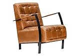 MASSIVMOEBEL24.DE | Iron Label - Sessel aus Echtleder | Büffelleder | Cognac | 64x76x83 | Armlehnen und Beine aus Metall | Relaxsessel Fernsehsessel Loungesessel