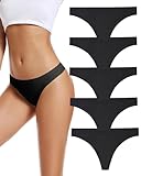 VOENXE String Tanga Damen Nahtlos Schwarz,Seamless Slip Mehrpack,Frauen Nahtlose UnterwäSche,Unterhose No Show Microfaser,Ohne Naht Unsichtbare Unterhosen,Women Thong Underwear Panties,5er Pack