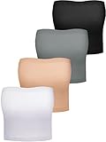 4 Stück Damen Nahtlose Bandeau BHS Dehnbare Ungepolsterte Trägerlose Bralette BHS (as3, Alpha, s, Regular, Regular, Schwarz, Hautfarbe, Weiß, Grau)