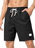 JMIERR Leinen Kurze Hosen Herren - Sommer Casual Strandshorts Stretch Baumwolle Sportshort Elastische Taille mit Taschen Schwarz XL