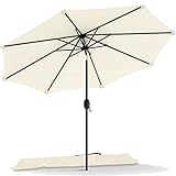 VOUNOT Sonnenschirm 270 cm mit Kurbelvorrichtung, Knickbar, Sonnenschutz UV-Schutz, Balkonschirm Gartenschirm Marktschirm mit Schutzhülle, Beige