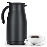 Olerd 1L Isolierkanne, Edelstahl Thermoskanne, doppelwandige Vakuum Kaffeekanne Teekanne, Thermoskanne für Kaffee, Tee, Wasser, Getränk（Schwarz）