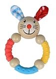 Eichhorn - Baby Greifring mit Hasenmotiv - aus FSC 100 Prozent zertifiziertem Buchenholz, Farbiger Silikonring und Holzkugeln, 9x13,5cm, ab 3 Monaten