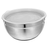 TOPPERFUN 1 Stück Rührschüssel mit Silikon Deckel für Kochen Backen Obstsalat und Rostfrei Stapelbar mit Innenmaßskala für Einfache Portionierung