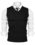 Sykooria Pullover Herren Pullunder V-Ausschnitt Baumwoll Strickweste Ärmellose Weste Einfarbig Männer Strickpullover Casual Winter Sleeveless Strickpulli, Schwarz XL