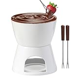 Geoyien Schokofondue, Schoko Fondue, Keramik Butter Schokoladen Fonduetopf, Home Teelicht Kerzen Fondue Set 300ml mit 2 Gabeln für Schokolade Oder Käse, Weiß