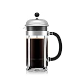 Bodum French Press Chambord - 1L / 8 Tassen Silber Kaffeebereiter - Hitzebeständiges Glas & Edelstahlfilter - BPA-frei Spülmaschinenfest Cafetière - Made in Portugal, Glänzend