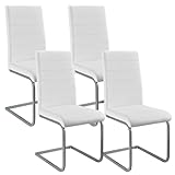 Juskys Freischwinger Schwingstuhl Vegas 4er Set - 4 Esszimmerstühle mit Rückenlehne, Küchenstühle aus Metall & Kunstleder - Stühle modern für Esszimmer, Wohnzimmer & Küche - Weiß