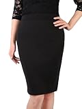 Kefiyis Bleistiftrock Damen Knielang Kurzer Bleistift Rock mit Schlitz Business Casual Stretch Röcke Elegant Schlanker Schwarz Knielang L