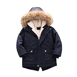 XINYUNZU Jungen Wintermantel Winterjacke Kinder Verdickte Fleece Gefütterte Jacke Kapuzenjacke Mantel Warm Fleecejacke Boys Coat Mäntel Angebote des Tages Heute Marineblau 4–5 Jahre