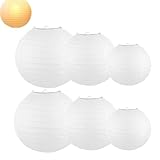 6 Stück Papierlampenschirm, Lampion Weiß, Lampenschirme, Papierlampion, Lampenschirm Rund, Deko für Party, Garten, Hochzeit, Geburtstag Dekoration