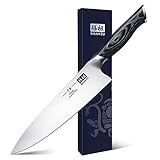 SHAN ZU Kochmesser Küchemesser 20CM Extra Scharfe Profi Messer aus Hochwertigem Carbon Edelstahl Chefmesser mit Ergonomischer K133 Holzgriff