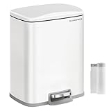 SONGMICS Mülleimer Küche, 20 Liter Abfalleimer mit Pedal, Tretmülleimer, Softclose, Offenhaltefunktion, mit Inneneimer, mit 15 Müllbeuteln, wolkenweiß LTB543W01, weiß