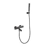 Thermostatischer Wannenfüller Wasserhahn mit Handbrause, Anti-Verbrühungs-Wannenarmatur-Set, Wandhalterung, Doppelgriff, Badewannenarmatur-Set mit PVC-Schlauch