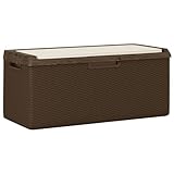 Gecheer Truhenbank mit Auflage Gartenbank Gartentruhe Kissentruhe Kissenbox Sitzbank Rattanbank Bank Box Auflagenbox Braun 350 L PP