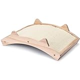 Pfotenolymp Katzenkratzbrett - Doppelseitig Haltbarer Katzen Kratzmatte - Holzstruktur Kratz Pads Katzenliege- Geflochtener Sisal + Teppichstoff Doppelseitige Katzenliege - 42 x 27.5 x 12cm