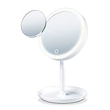 Beurer BS 45 Beleuchteter Kosmetikspiegel mit LED Licht, Touch Sensor Knopf, magnetischer extra Spiegel mit 5-facher Vergrößerung, Dimmfunktion