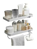 XLANDALYUEFA Badewannenablagen mit Saugnapf, Duschregale, Badezimmer-Wandregal 2er-Set, Acryl-Dusch-Organizer mit Handtuchstange und 2 Haken, Badezimmer-Aufbewahrungs-Wandregale ohne Bohren(40cm)