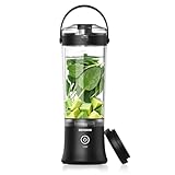 DENOKIN Tragbarer Mixer mit Trinkdeckel, 500ml, Mini Standmixer für Unterwegs, Wiederaufladbar mit USB-C, Kabellos Smoothie Maker to Go für Smoothies, Shakes, Schwarz