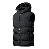 Herren Steppweste mit Kapuze Winter-Isolierung warme und bequeme Outdoorjacke für Outdoor-Aktivitäten bei kaltem Wetter, Schwarz, XS