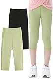 AIEOE--Yogahose Kinder Mädchen 3/4 Leggings Sporthosen Laufhose Trainninghose Fitness Gymnastik Hosen High Waist Hose Elastisch Pants 2er-Pack 120cm-160cm