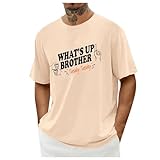 T-Shirts für Herren Sommer Kurzarm T Shirt Lässig Buchstaben Drucken Bluse Sommerlich Rundhals Tshirt Kurzarmshirt Männer Oberteile Summer Tops Baumwolle Basic Shirt Plus Size Pullover 2024