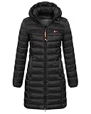 Geographical Norway Damen Winter Jacke Steppjacke Parka Lange Kapuzenjacke Steppmantel Outdoor abnehmbare Kapuze, Farbe:Schwarz, Größe:XL (42)