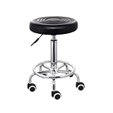 Bukeey Schwarz Rollhocker, 33cm Arbeitshocker Drehhocker Höhenverstellbar 360° Drehbar Bürohocker Drehhocker Gewichtskapazität 100-150kg, für Büro Salon Massage Spa