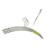 3 Stück Designer Kleiderbügel aus Edelstahl + DIES&DAS Kugelschreiber im Wert von 2,90 € rostfrei matt gebürstet rutschfest mit 6 STK. antirutsch Silikon- Gummiringen im Schulterbereich von DIES&DAS